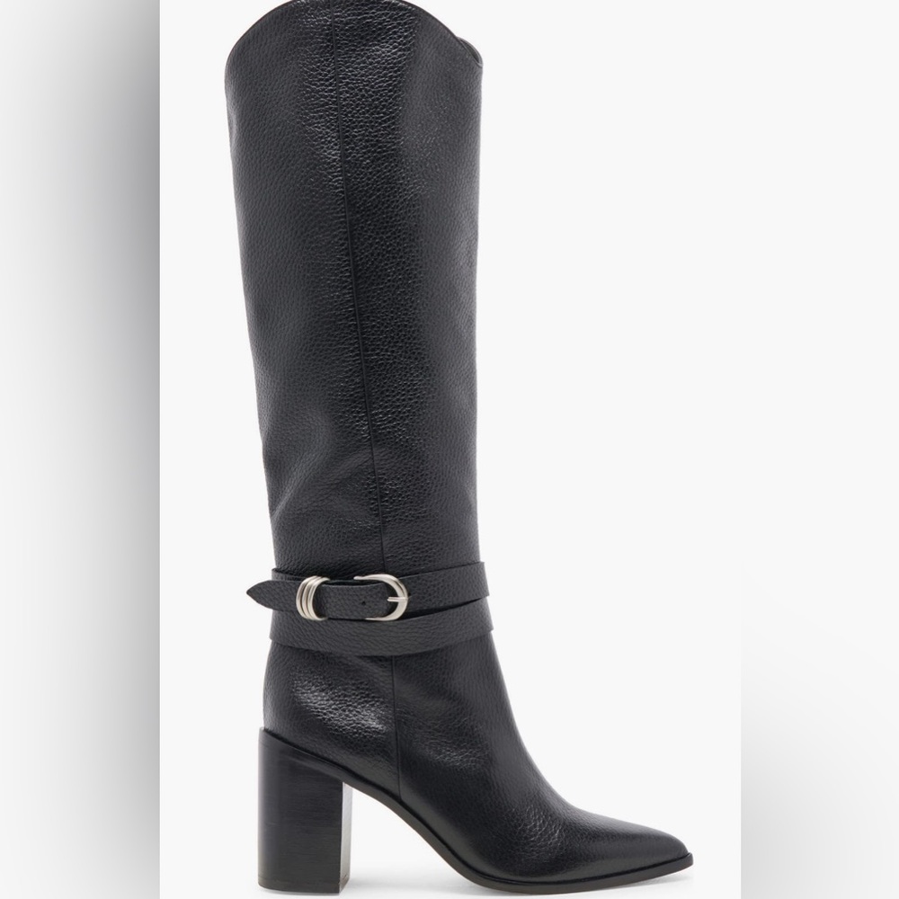 Black Leather Knee-High Boots